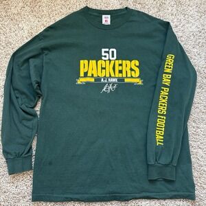 Vintage Green Bay Packers A.J. Hawk #50 Long Sleeve T-Shirt Men's XL Pat Mcafee